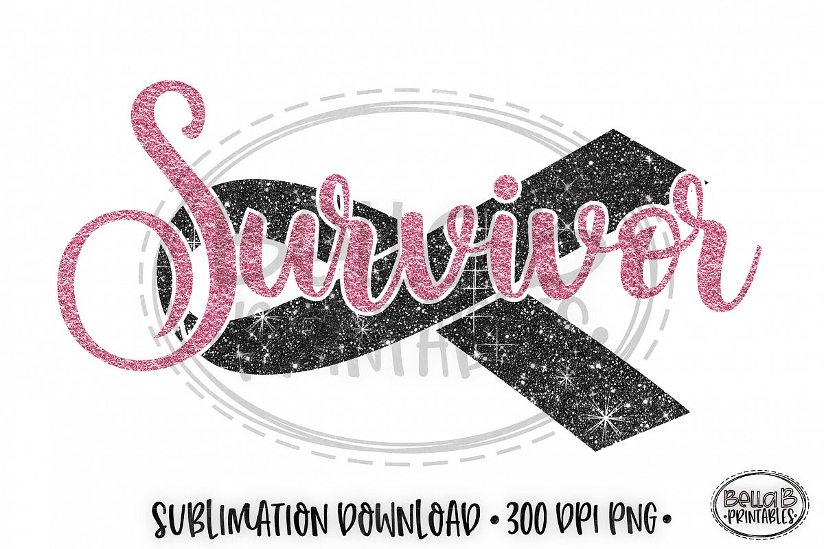 Breast Cancer Sublimation Design, Survivor, Pink Glitter example image 1