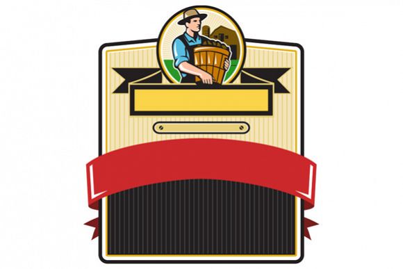Organic Farmer Carry Basket Badge Retro example image 1