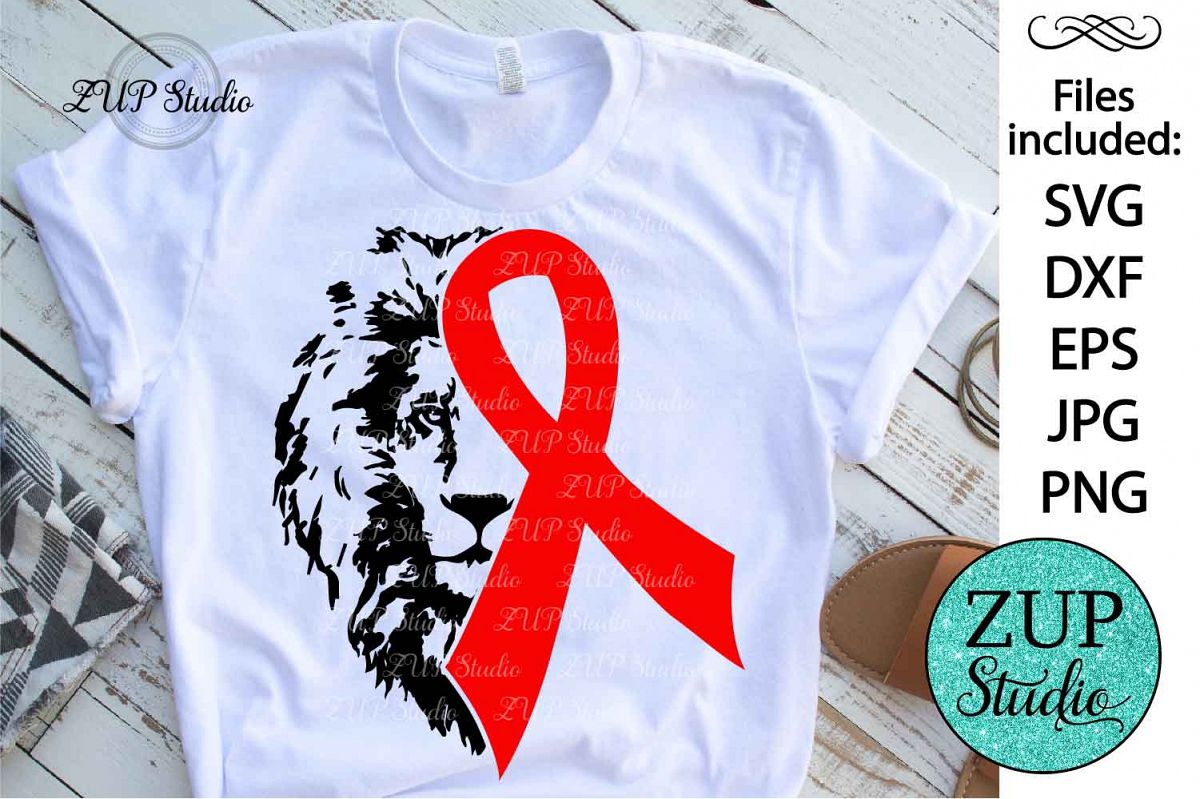 Red Ribbon Awareness with lion face svg design 420 example image 1