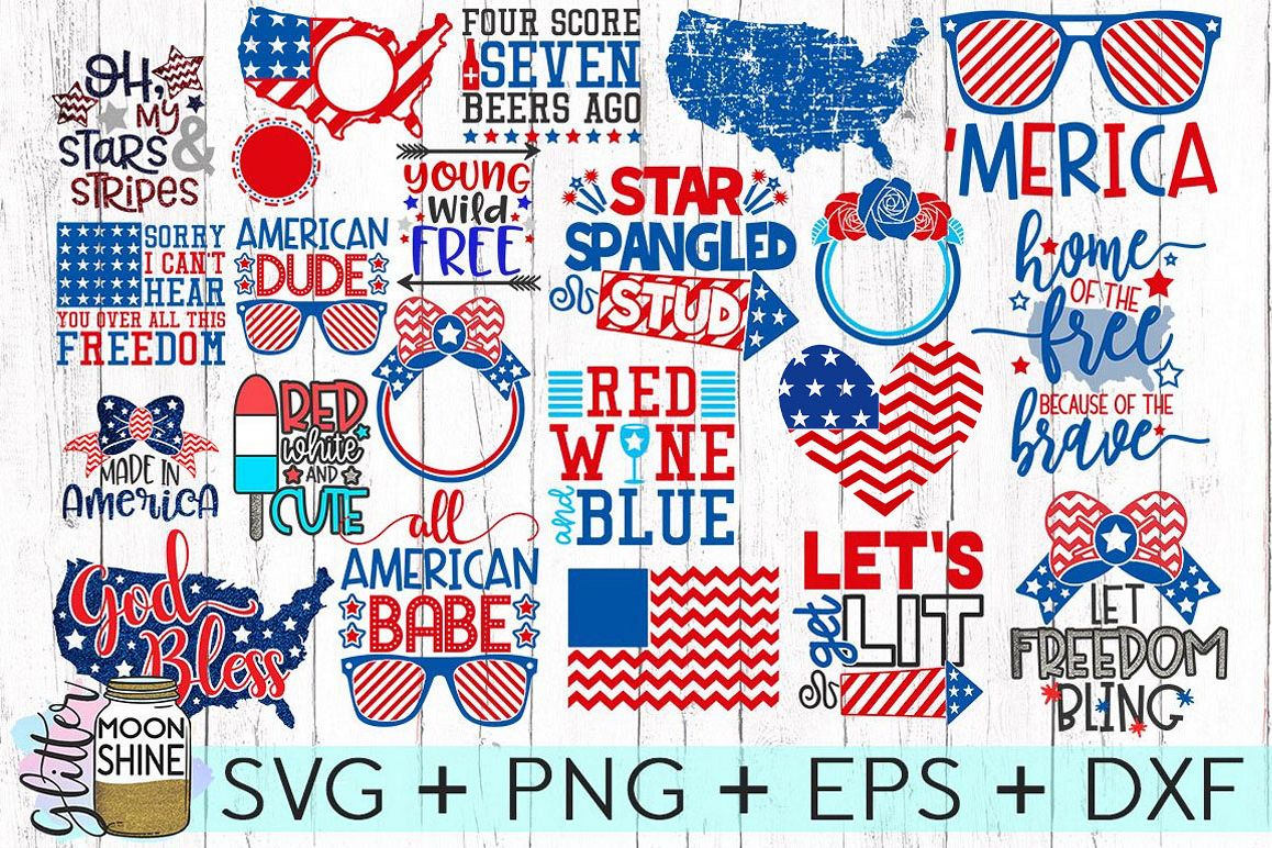 Huge 4th Of July Design Bundle of 23 SVG DXF PNG EPS example image 1