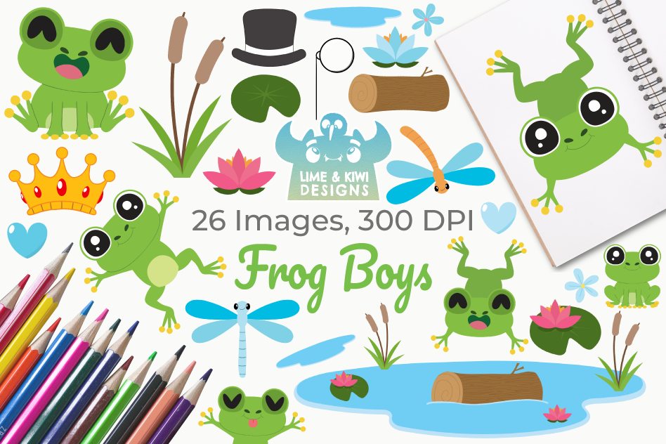 Frog Boys Clipart, Instant Download Vector Art example image 1