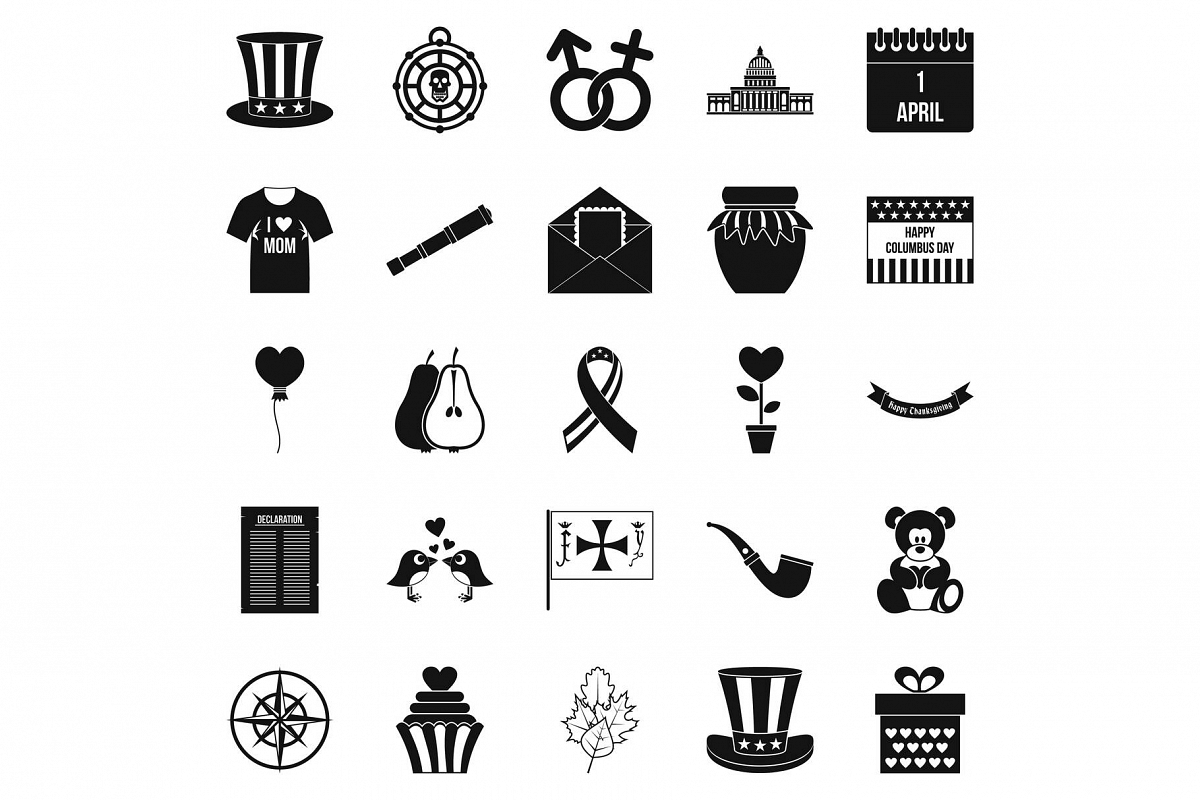 Menology icons set, simple style example image 1
