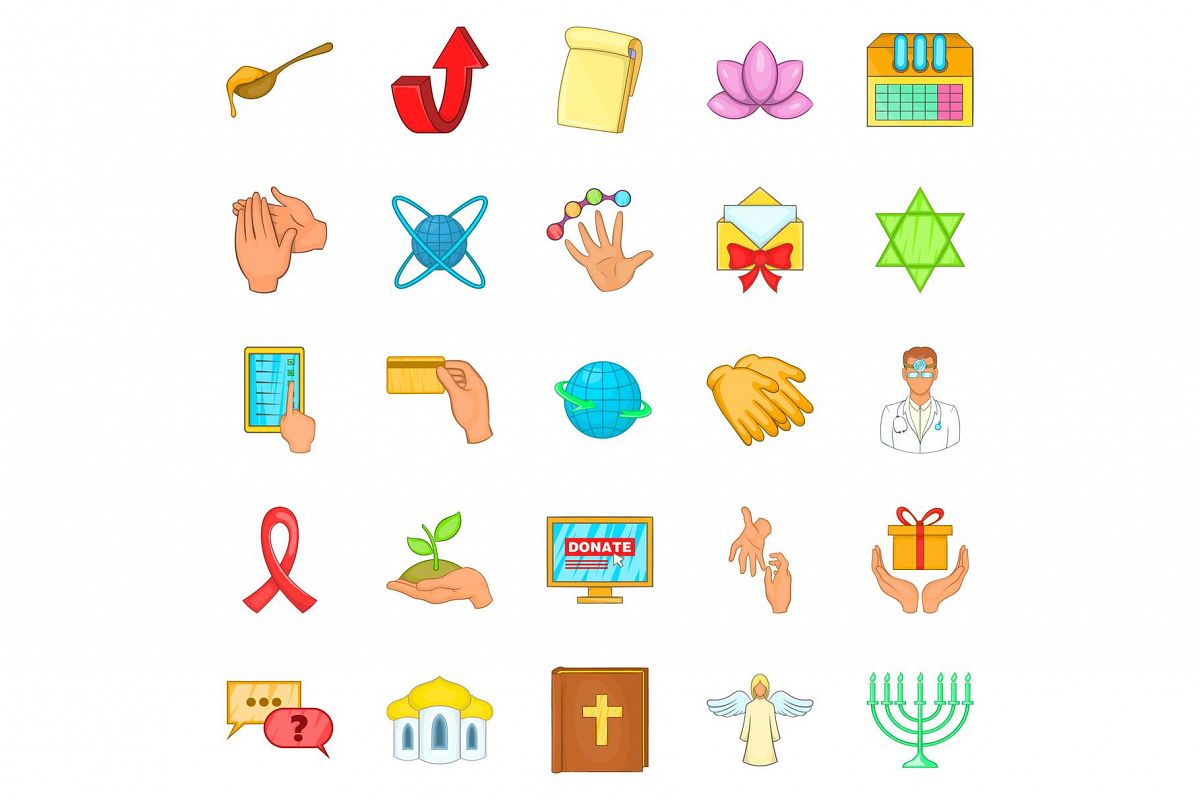 Philanthropy icons set, cartoon style example image 1