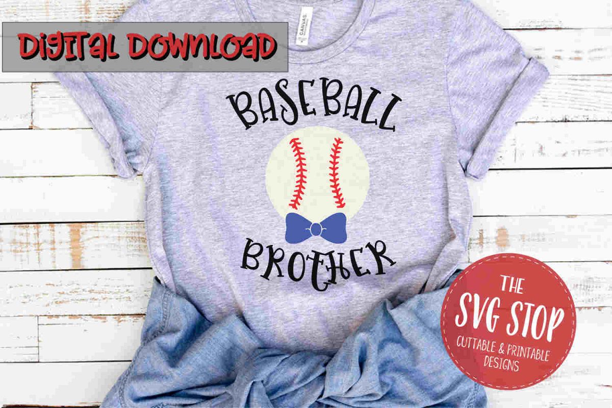 Baseball Brother with Bow-SVG, PNG, DXF example image 1