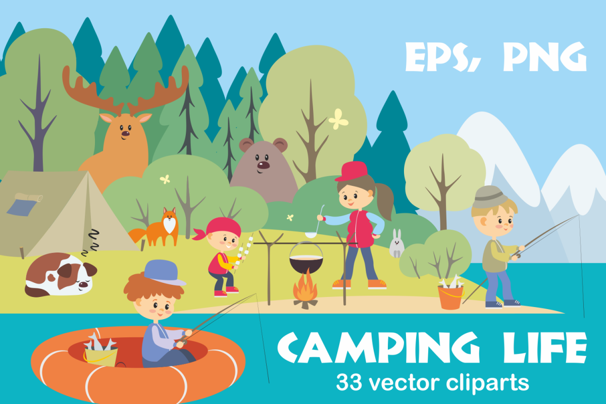 Camping life. Vector cliparts. example image 1