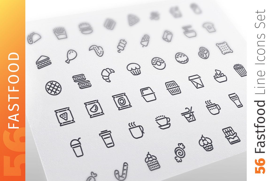 Fastfood Line Icons Set example image 1