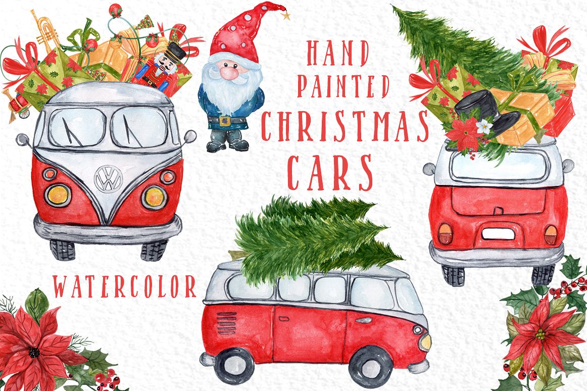 Watercolor Christmas Cars clipart example image 1