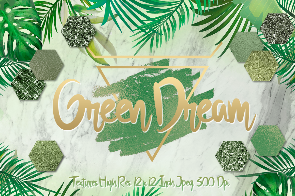 Green Dream digital papers textures, background, invitation example image 1