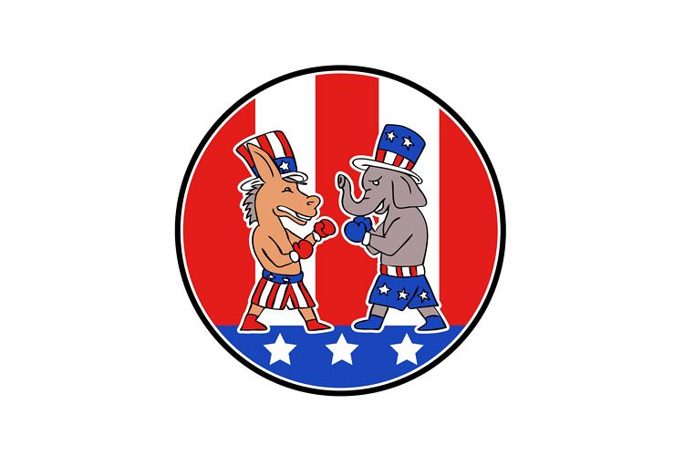 American Donkey and Elephant Boxing USA Flag Doodle example image 1