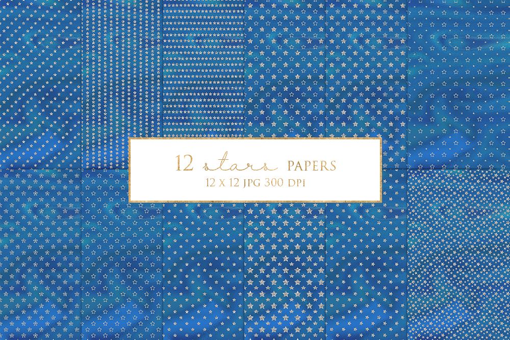 12 Silver Stars Digital Paper Pack example image 1
