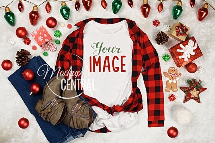 Women's Blank White T-Shirt Christmas Winter Shirt Mock Up example image 1