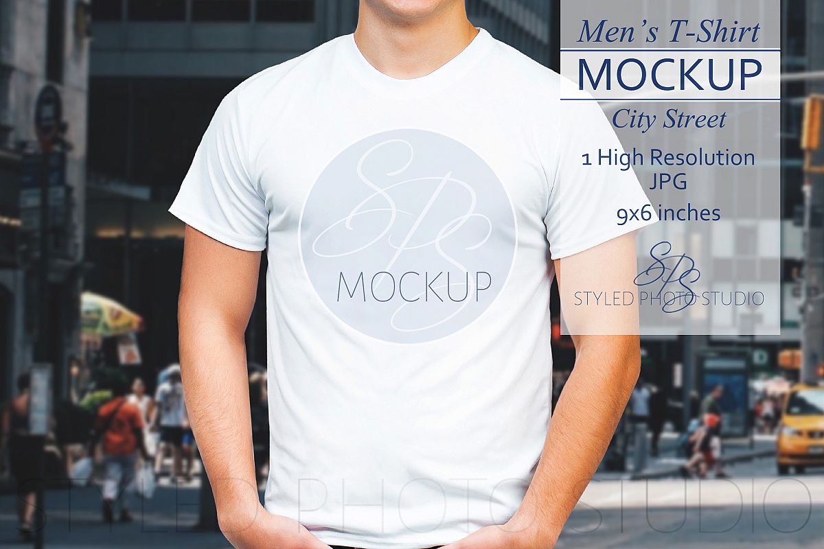 Mens tShirt Mockup City Street 3.2 Aspect Ratio example image 1