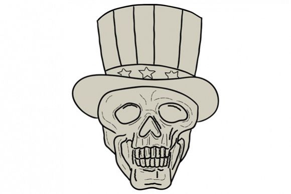 Uncle Sam Top Hat Skull Drawing example image 1