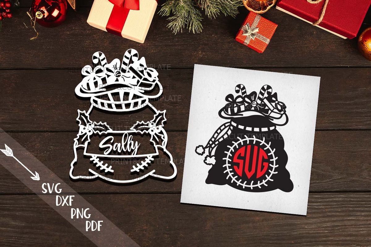 Christmas Santa sack monogram set svg dxf pdf cutting files example image 1