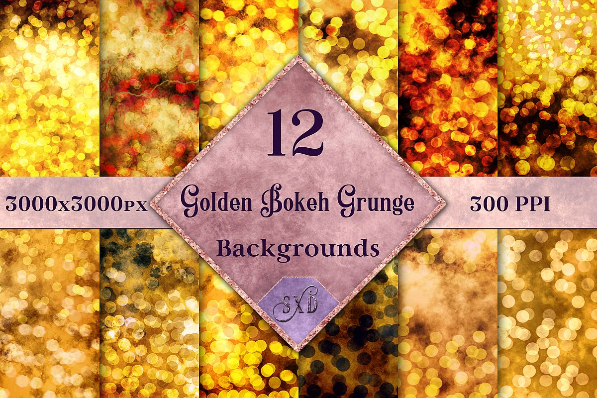 Golden Bokeh Grunge Backgrounds - 12 Image Textures Set example image 1