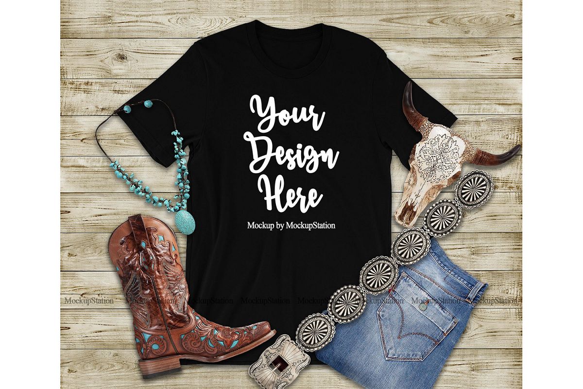 Western Black T-Shirt Mock Up, Southern Bella Canvas 3001 example image 1