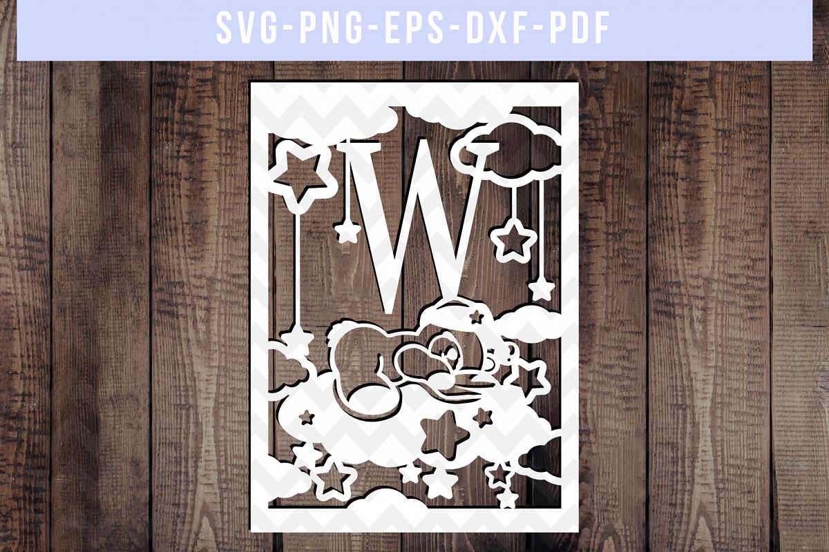 Nursery W Monogram Papercut Template, Kids Room Decor, DXF example image 1