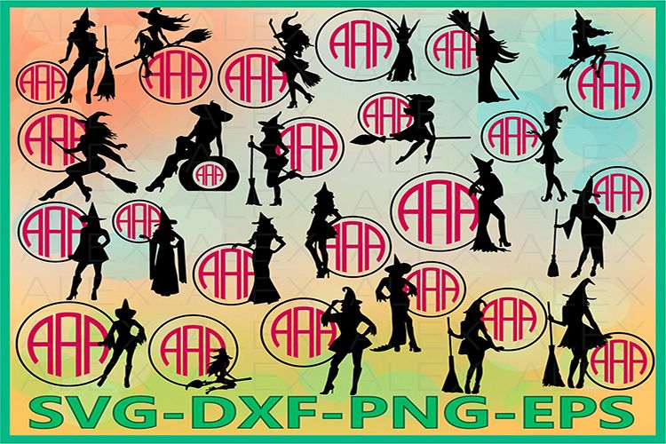 Halloween Witches, Witch Monogram Frame Svg, Witch png example image 1