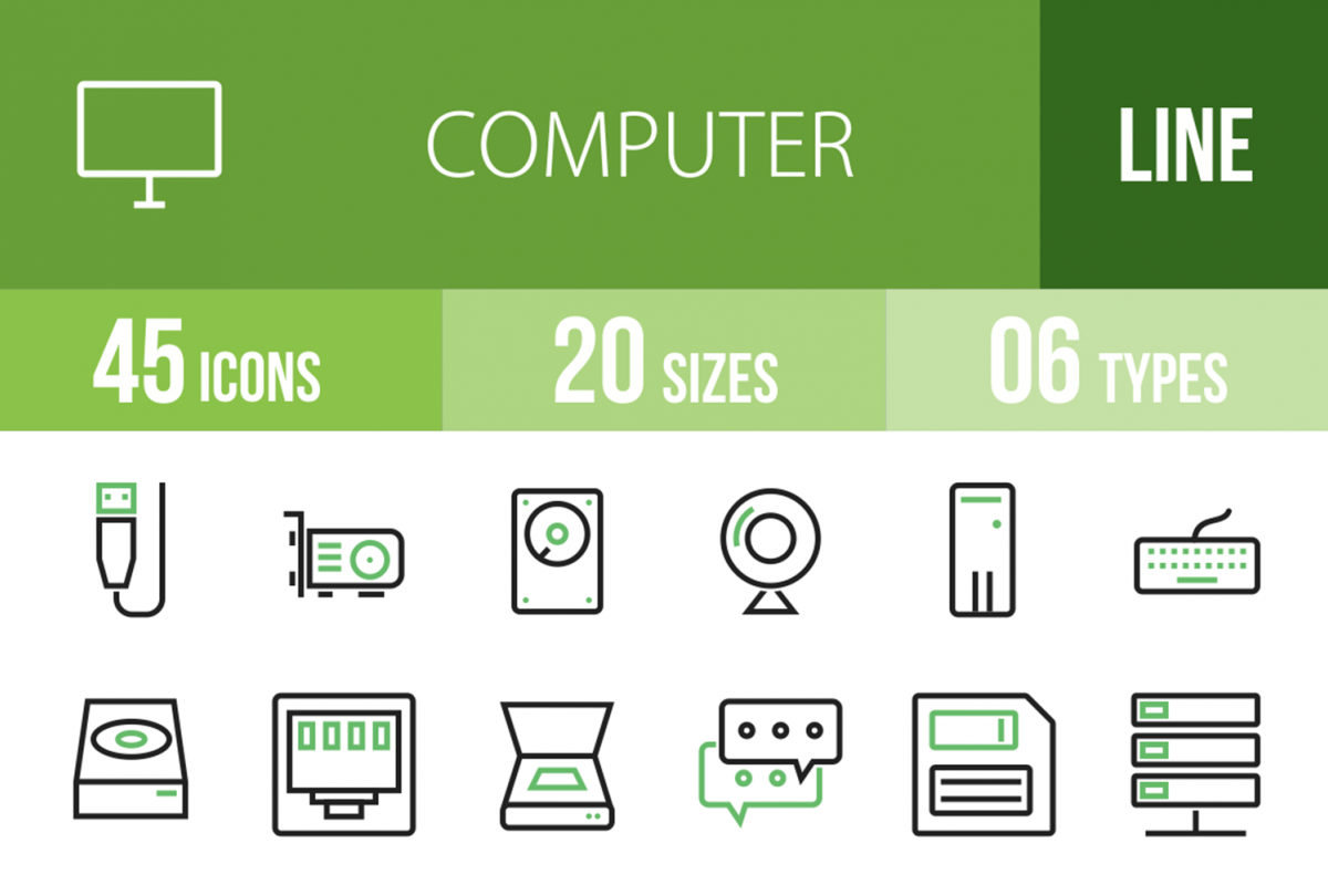 45 Computer Line Green & Black Icons example image 1