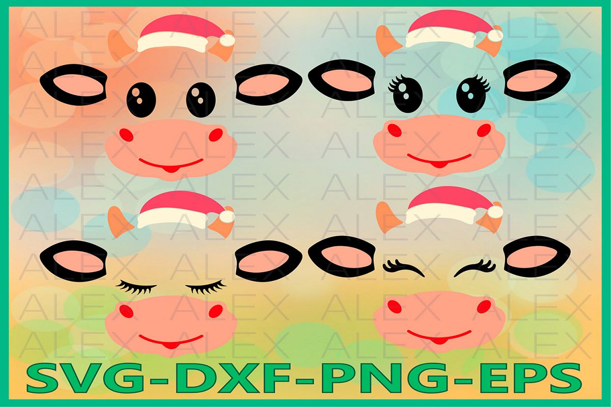 Cow Christmas Svg, Cow face svg, Cow Eyelashes SVG example image 1