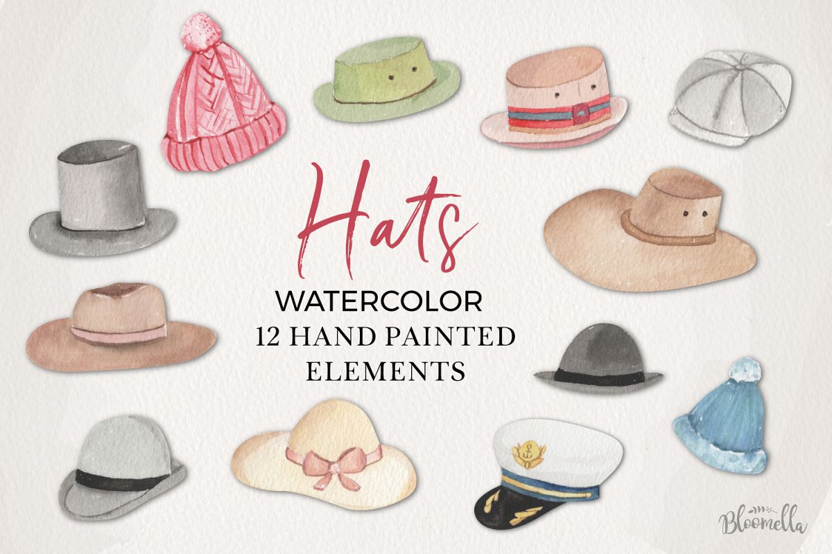 Hats Watercolor Elements example image 1