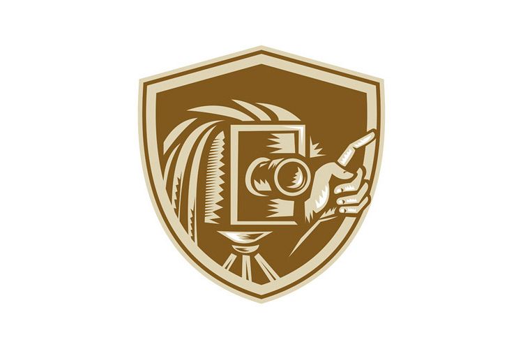Vintage Camera Hand Pointing Shield Retro example image 1