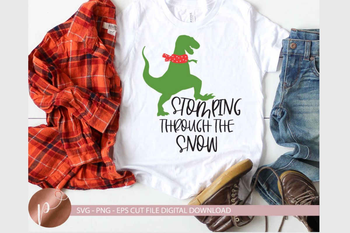 Stomping Through The Snow Svg, Christmas Dinosaur, Svg, Png example image 1