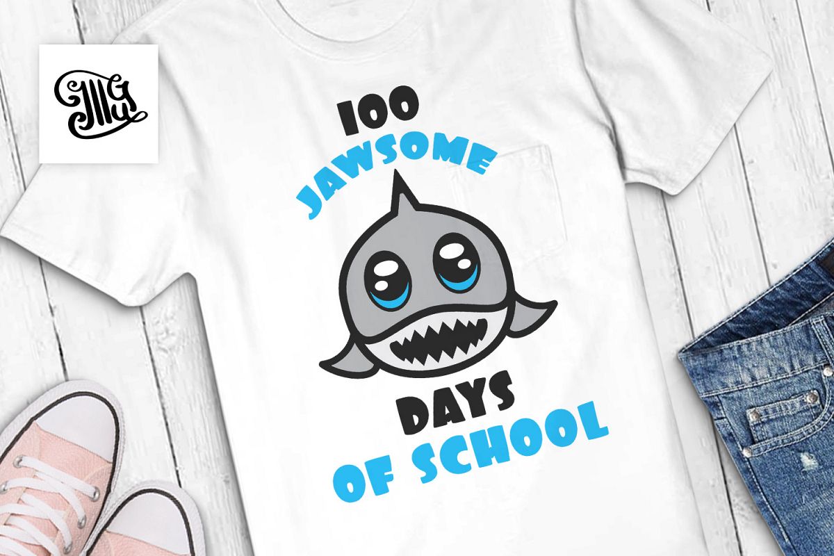100 days of school for boys svg with shark example image 1