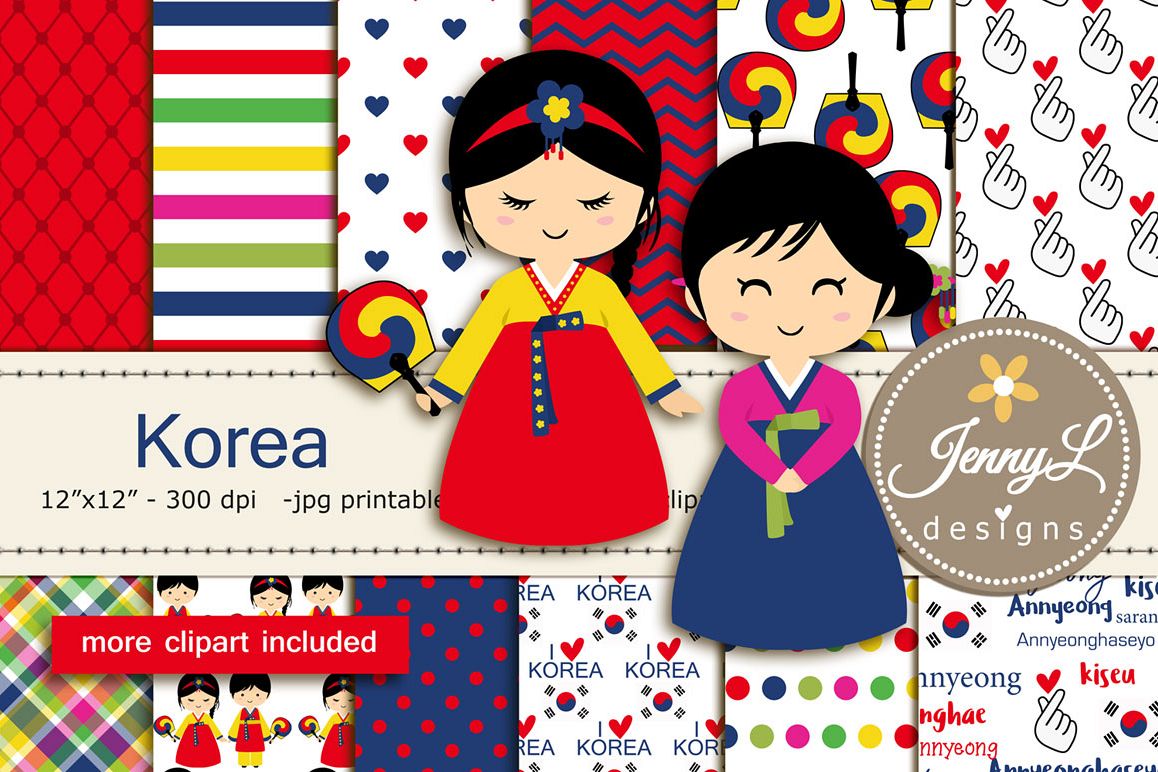 Korea Digital Papers and Korean Clipart example image 1