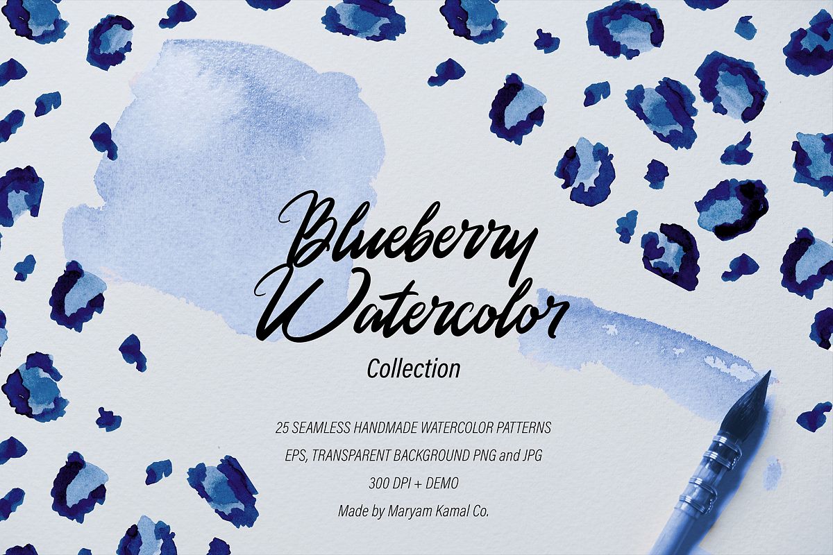 Blueberry Watercolor Pattern Collection example image 1