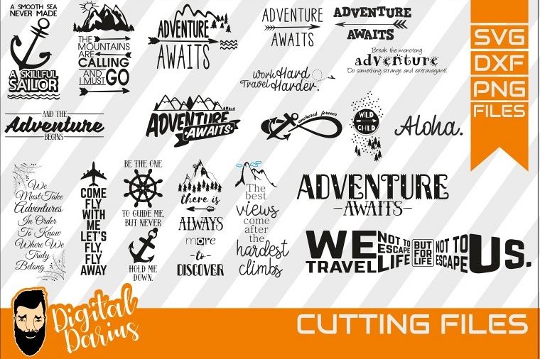 19x Adventure Awaits SVG, Travel Svg, Hobby dxf, Mountains example image 1