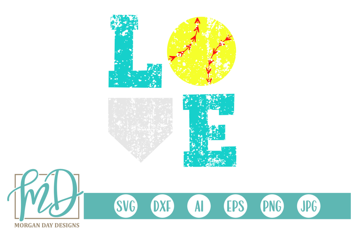 Grunge Softball Love SVG, DXF, AI, EPS, PNG, JPEG example image 1
