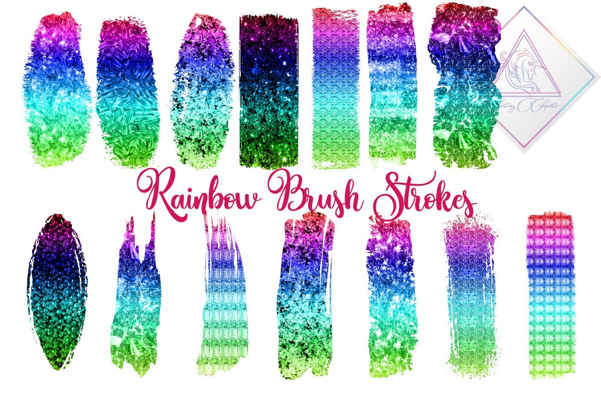 Ombre Rainbow Brush Strokes Clipart example image 1
