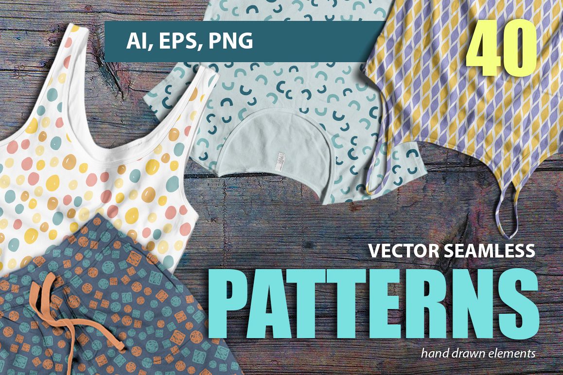 Vector seamless hand drawn colorful patterns example image 1