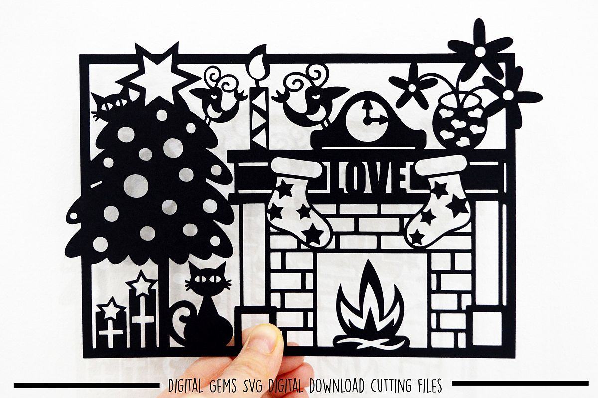 Cat Christmas Paper Cut SVG / DXF / EPS Files example image 1