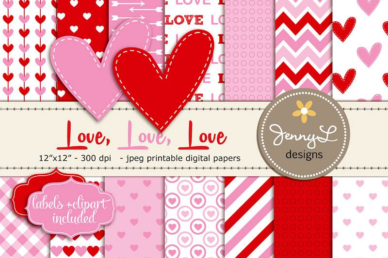 Valentine's Day Digital papers Hearts, valentine, Scrapbooking Paper