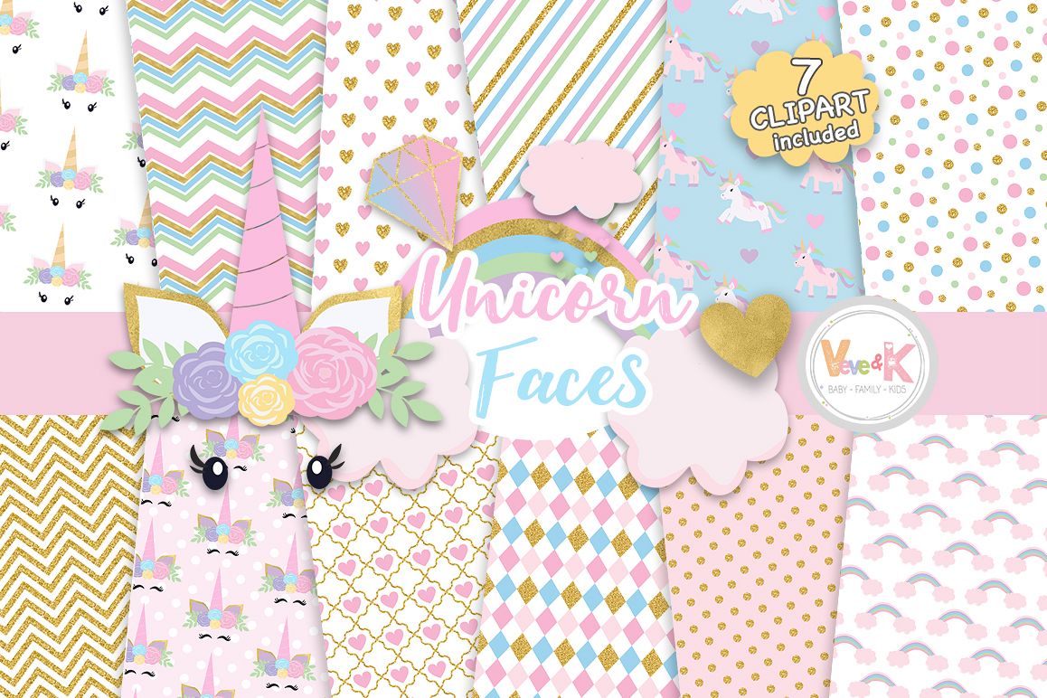 unicorn clipart unicorn faces clipart unicorn digital papers