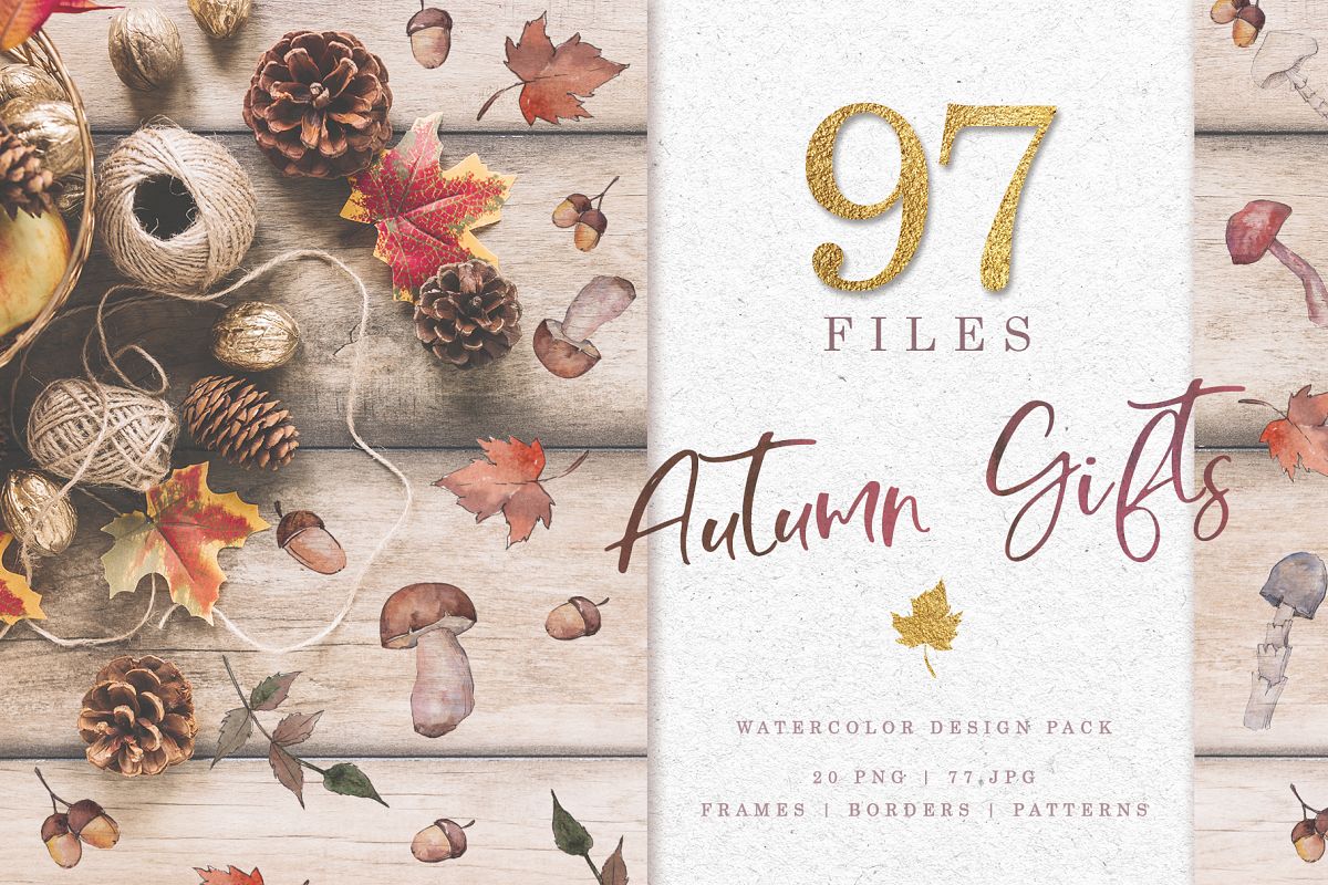 Gifts of autumn PNG watercolor set example image 1
