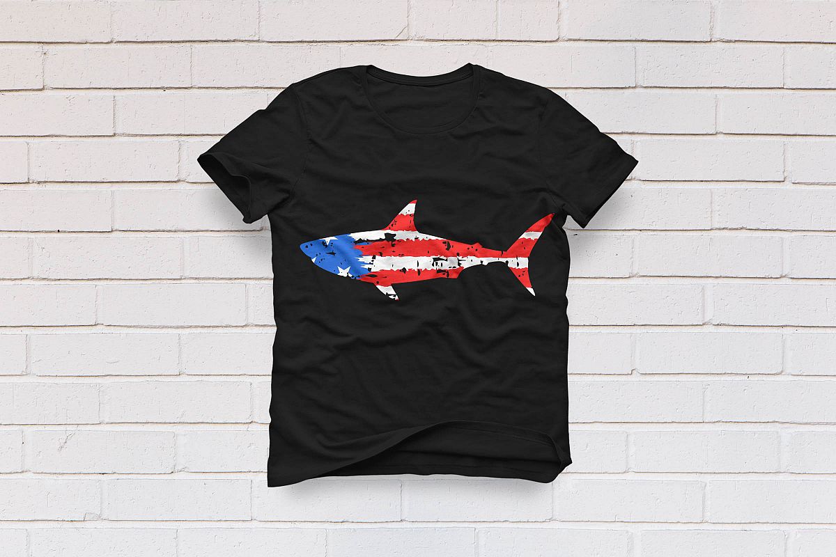 shark americna flag distressed ombre example image 1