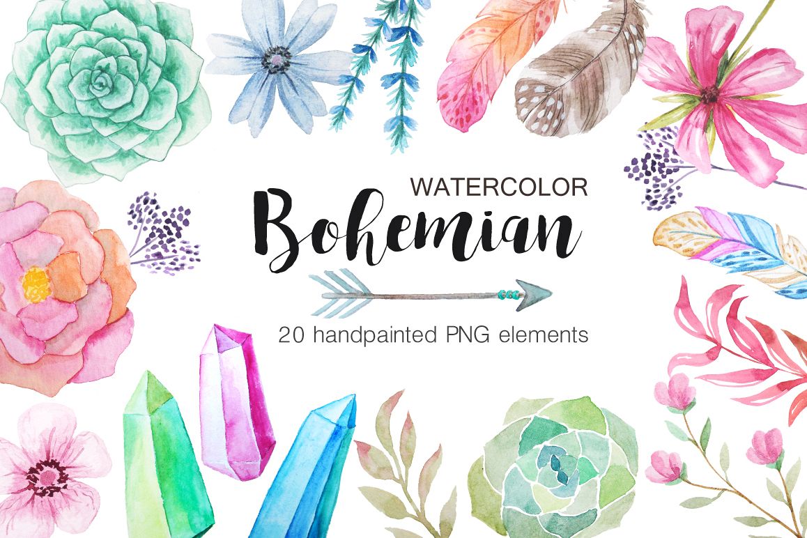 Watercolor Bohenian Nature Set example image 1