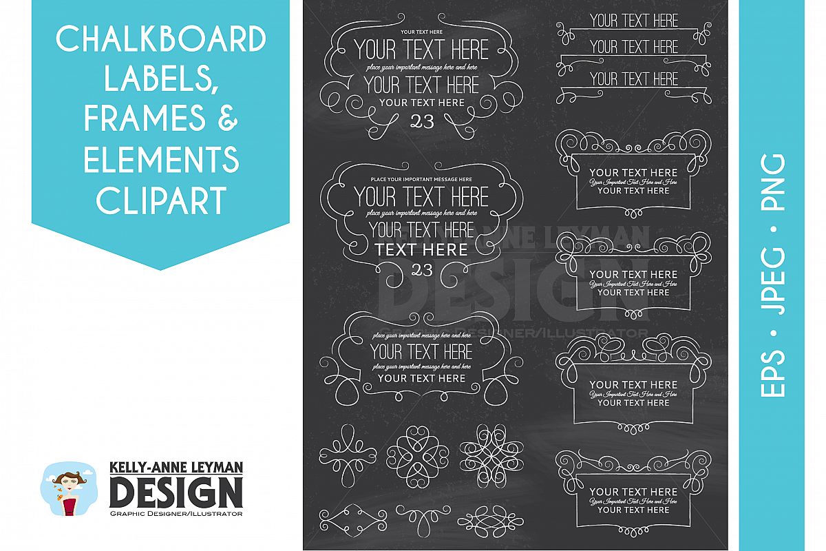 Chalkboard Digital Frame Clipart, Digital Label clipart set example image 1