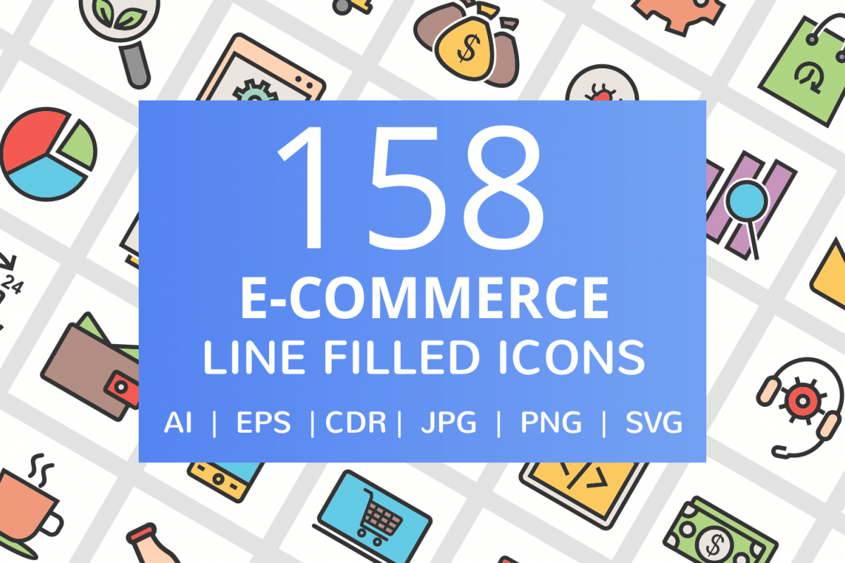 158 E-Commerce Filled Line Icons example image 1