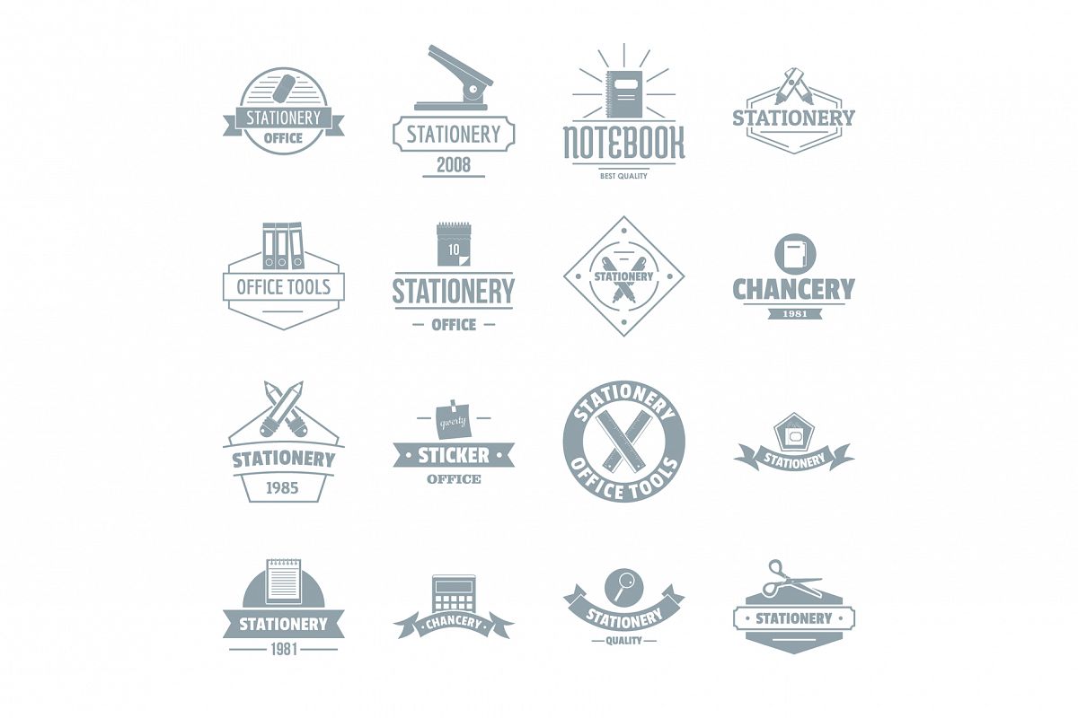Stationery logo icons set, simple style example image 1