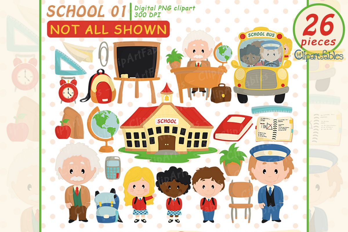 Back to School clipart, Educational Clip art, School bus art example image 1