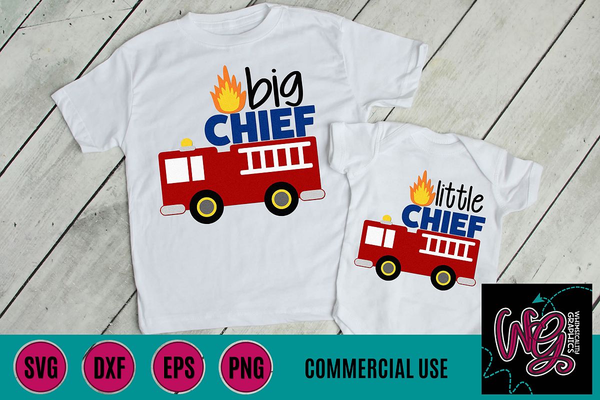 Fire Truck Big Little Chief SVG DXF PNG EPS Commercial example image 1