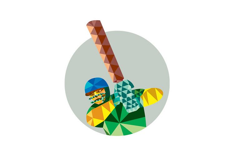 Cricket Player Batsman Batting Low Polygon example image 1