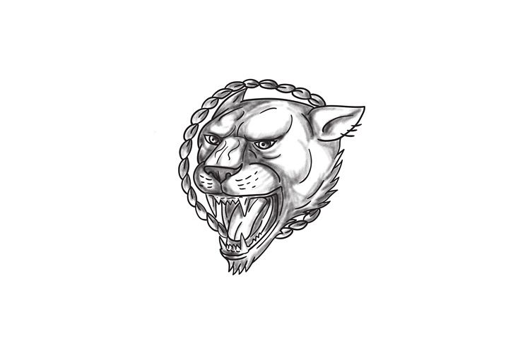 Lioness Growling Rope Circle Tattoo example image 1