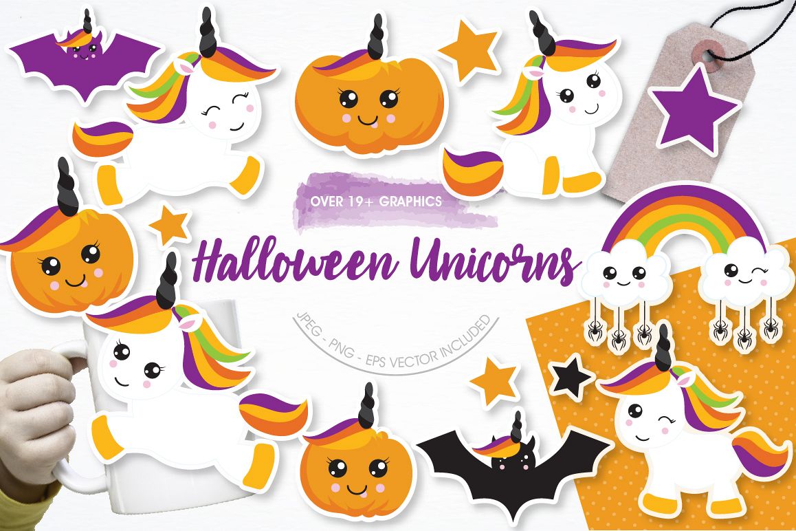 Halloween Unicorns graphics and illustrations example image 1