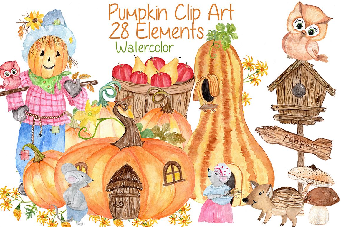 Watercolor pumpkin clipart example image 1