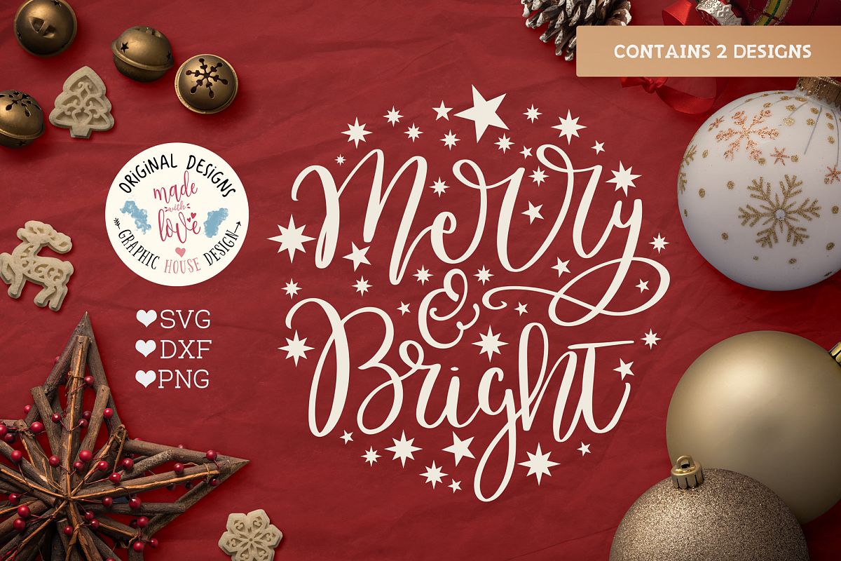 Merry Christmas & Merry n Bright - Christmas Cut File example image 1
